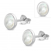  Mother of Pearl Oval Stud Silver Earrings - e359